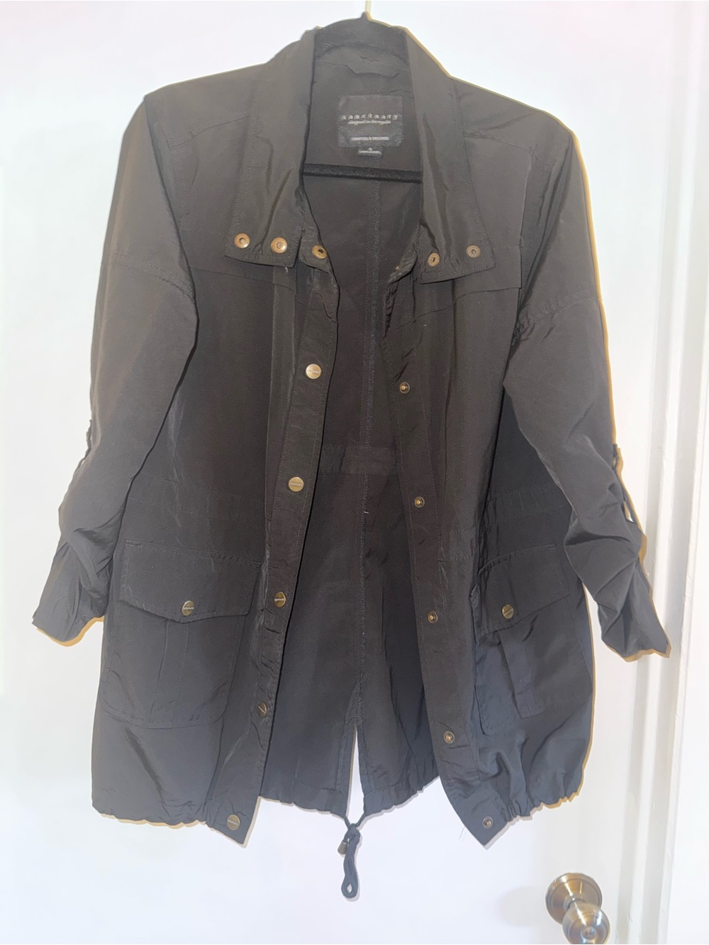 Sanctuary Black Utility Anorak Jacket Size Small Roll Tab Sleeve Drawstring Hem